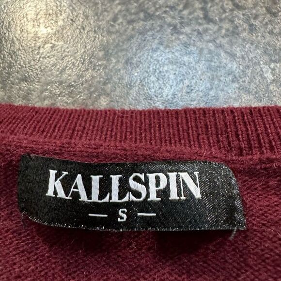 Kallspin Red V-Neck Cashmere Wool Blend Sweater Adult Size Small Preppy Winter - Picture 5 of 8